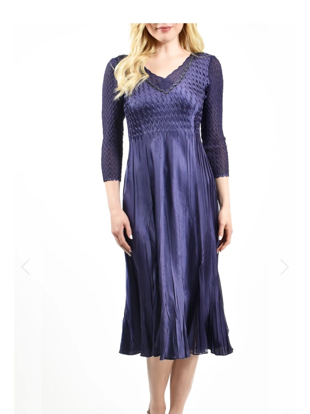 Komarov 3/4 sleeve V-Neck Dress Blue Sz Small NWT